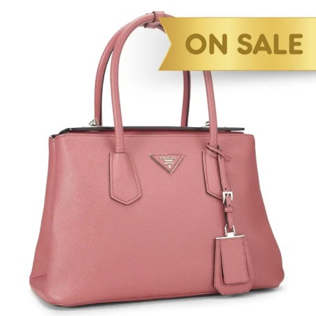 Prada Pink Saffiano Leather Turnlock Cuir Tote